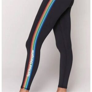 Spiritual Gangster Black High Wasted Rainbow Stripe Yoga Pants 🌈